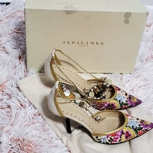 Vero Cuoio Embroidered Pumps Heel Shoe Sz 36
